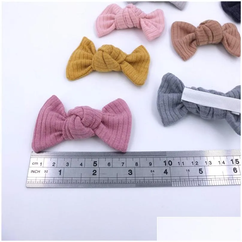  3inch cotton ribbed bows nylon baby headband solid hair bow with nylon headband or hair clip for kid girls headwear