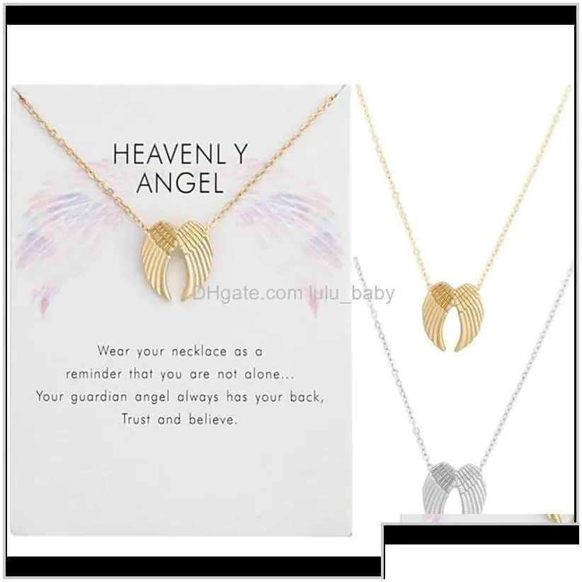 Fashion Jewelry Heavenly Double Angel Wings Necklace With Card Selling G1Egi Necklaces Zsold