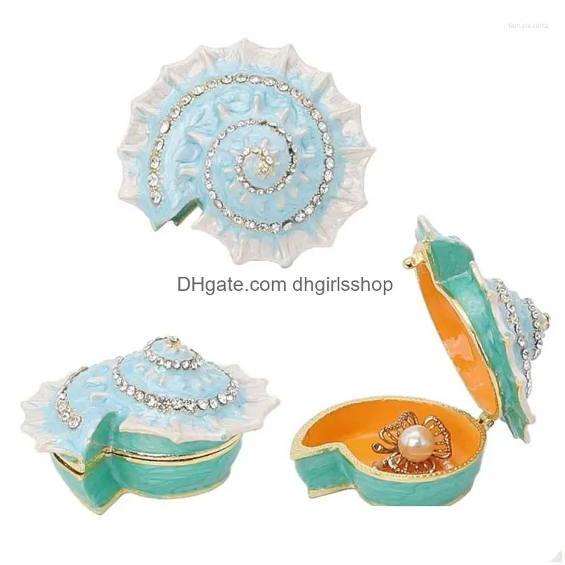 jewelry pouches 2022 blue conch shell box creative trinket collectible ring holder storage container keepsake gift home