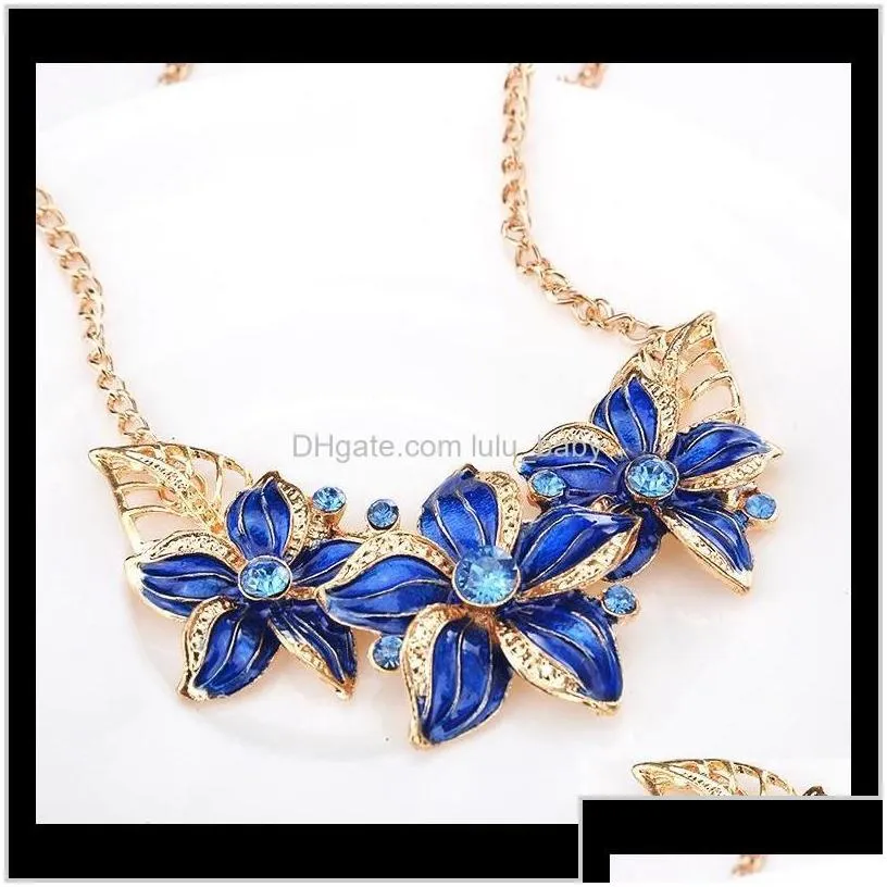 Necklace Earring Set Auniquestyle Austrian Crystal Enamel Flower Jewelry Sets African Costume Accessories Maxi Trend Rie9V Pendant Nec