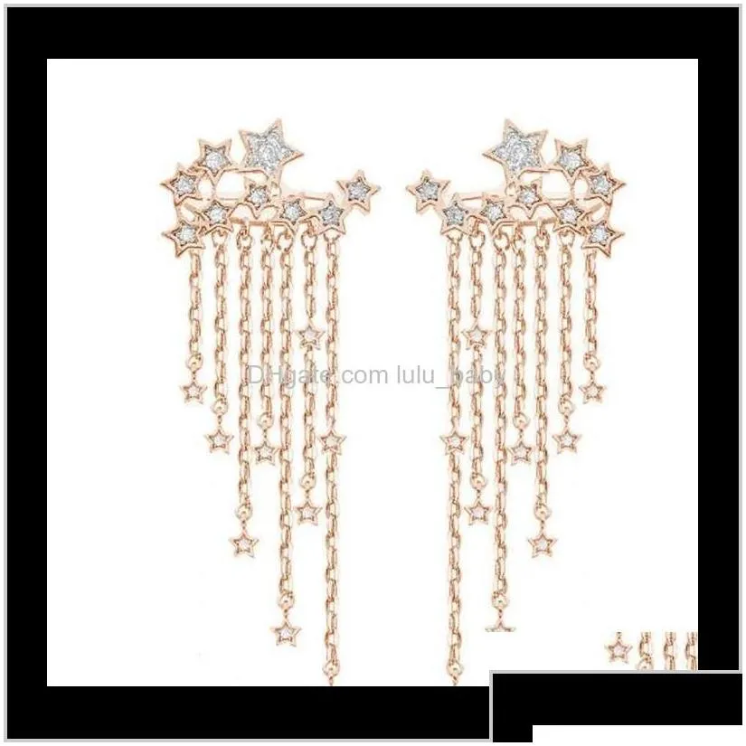 Dangle Chandelier Drop Delivery 2021 Women Fashion Tassel Star Pendant Earring Gold & Sier Color Stylish Crystal Long Earrings Fine Jewelry