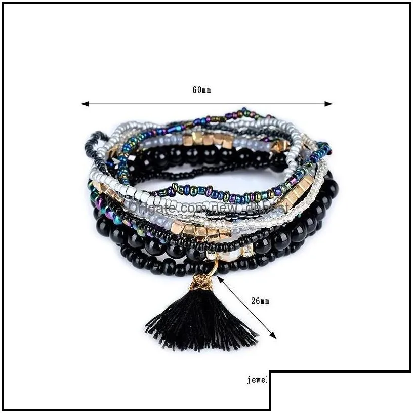 Charm Bracelets Bohemian Beach Mtilayer Crystal Beads Tassel Bangles For Women Gift Wrist Mala Bracelet Jewelry In Bk Drop Delivery