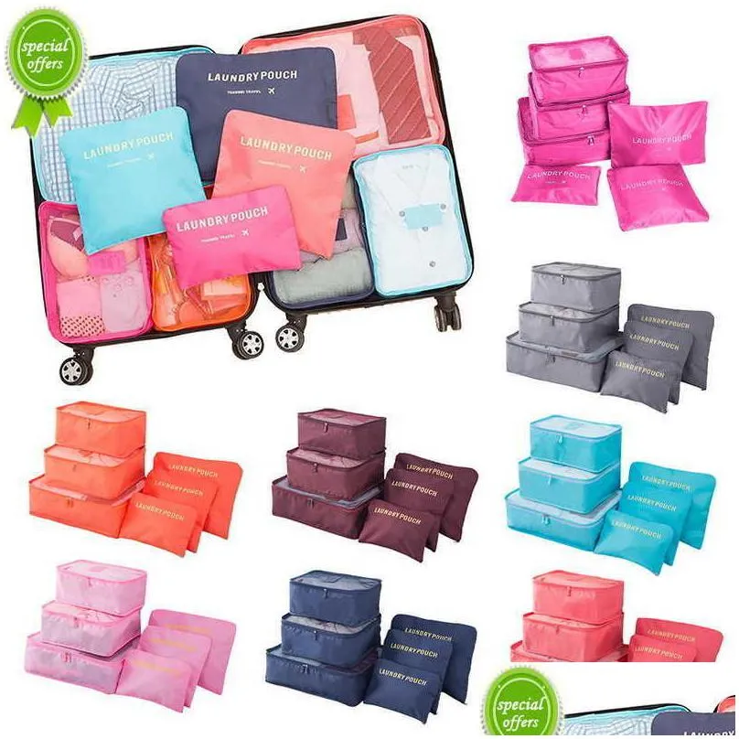  travel storage bag set for clothes tidy organizer wardrobe suitcase pouch travel organizer bag case shoes packing cube bag 6pcs