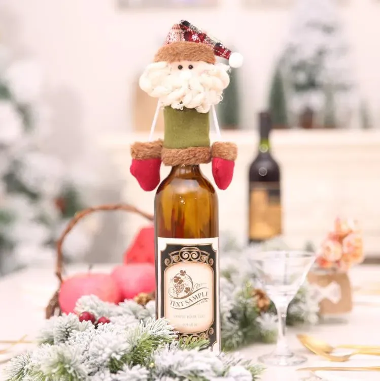 Christmas Wine Bottle Cap Set Cover Christmas Decorations Hanging Ornaments hat Xmas Dinner Party Home Table Decoration Supplies SN4898