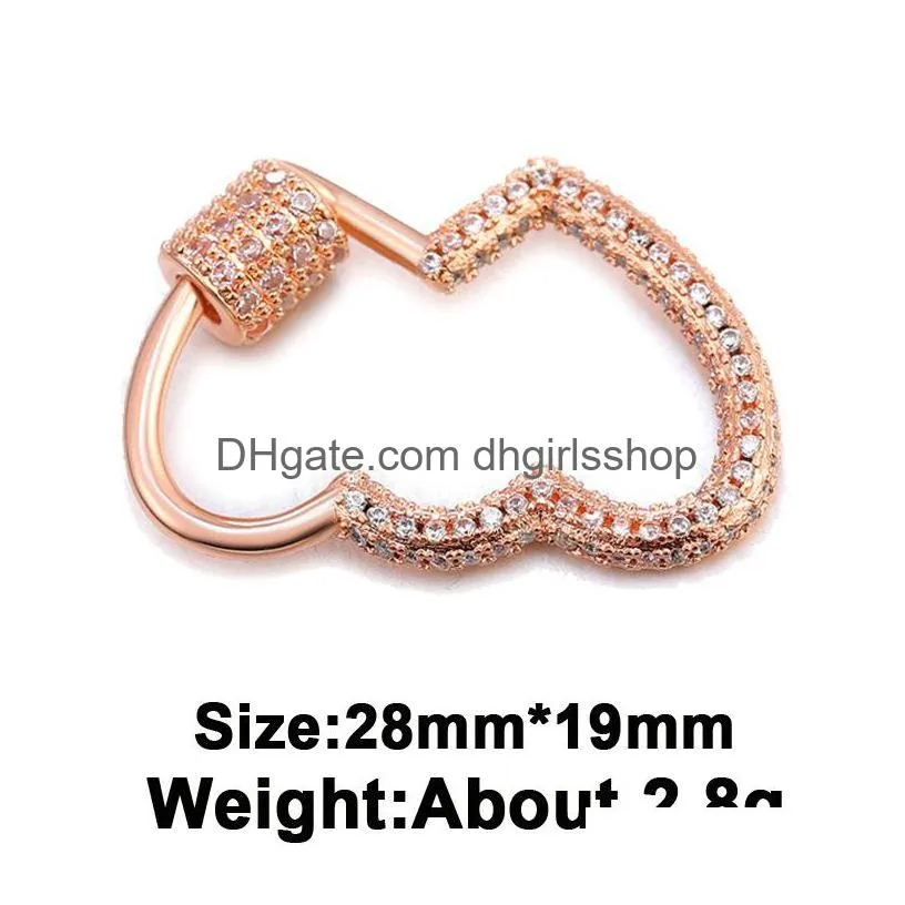 riversr cz micro pave screw clasps accessories white pink yellow gun black double heart shape copper zircon pendant connectors diy