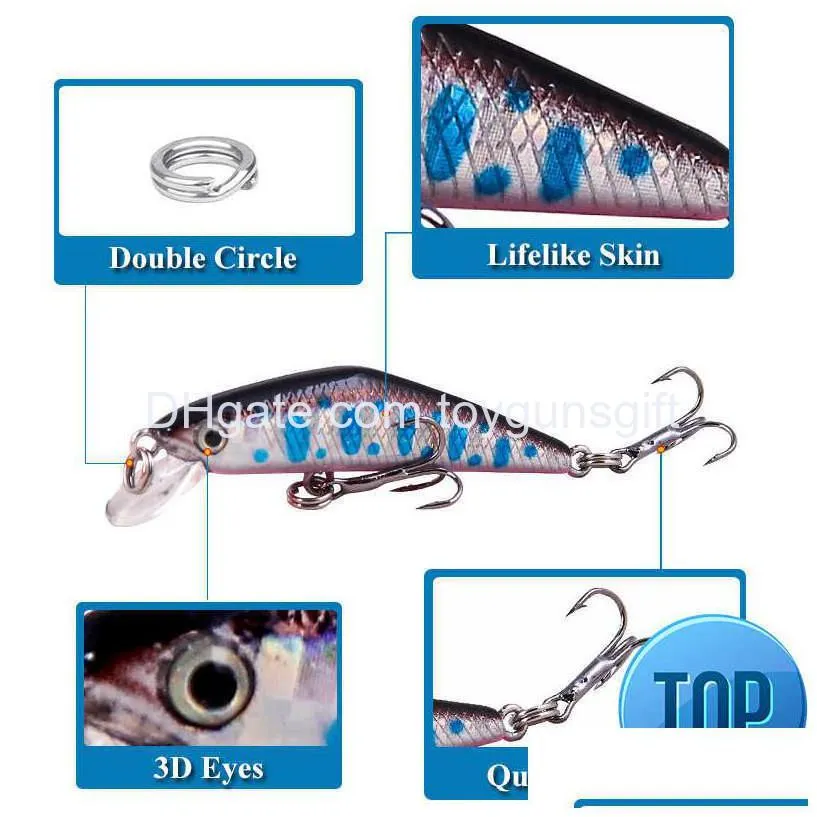 1 pcs minnow fishing lure 68mm 2.7g 3d eyes crankfish bait wobbler artificial plastic hard bait fishing tackle