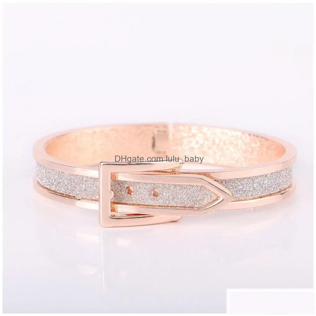 Cuff Korean Style Belt Pin Buckle Open Bracelets Leather Rose Gold Plated Shiny Colorf Glitter Personalized Bangle For Women Girls L