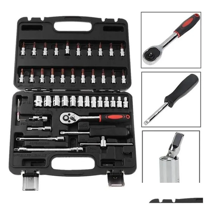  tools professional 46pcs spanner socket set 1/4 inch screwdriver ratchet wrench set kit car repair combination hand tool