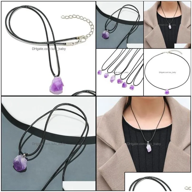 Pendant Necklaces Natural Stone Irregar Amethyst Crystal Necklace For Women Jewelr Baby Drop Delivery 2021 Dhdob