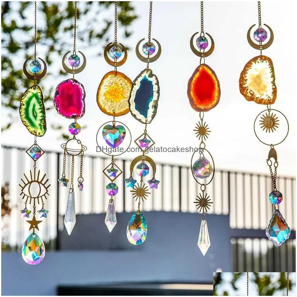  natural stones agate sun catcher agate sun catcher for rainbow maker hanging crystal witch suncatcher windchime wall decor