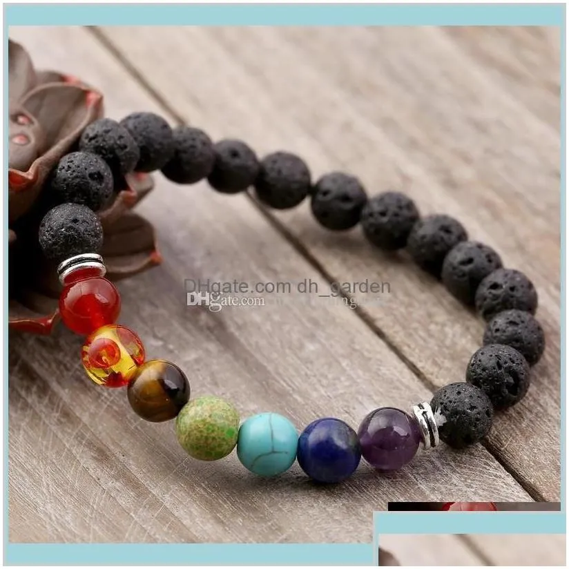 7 Chakra Stones Natural Essential Oils Self Confidence Holistic Aromatherapy Lava Stone Mala Meditation Juxao Charm Bracelets Piw50