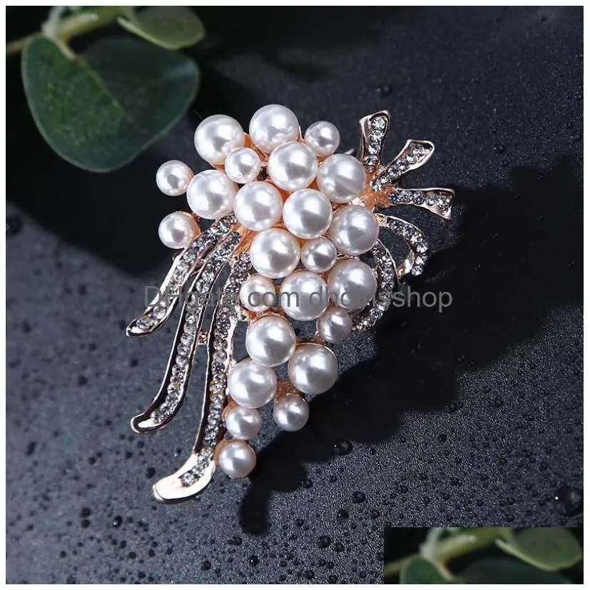 fashion jewelry vintage gold brooches pins austria crystals imitation pearl flower brooch wedding accessories