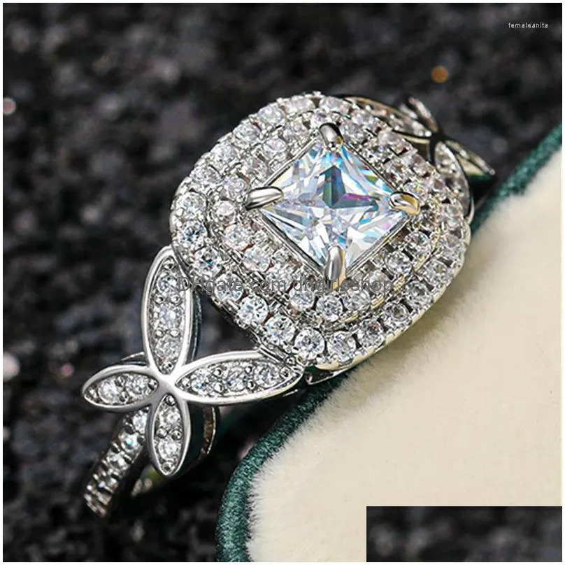 wedding rings trendy silver plated butterfly for women shine white cz stone inlay fashion jewelry engagement party gift ring