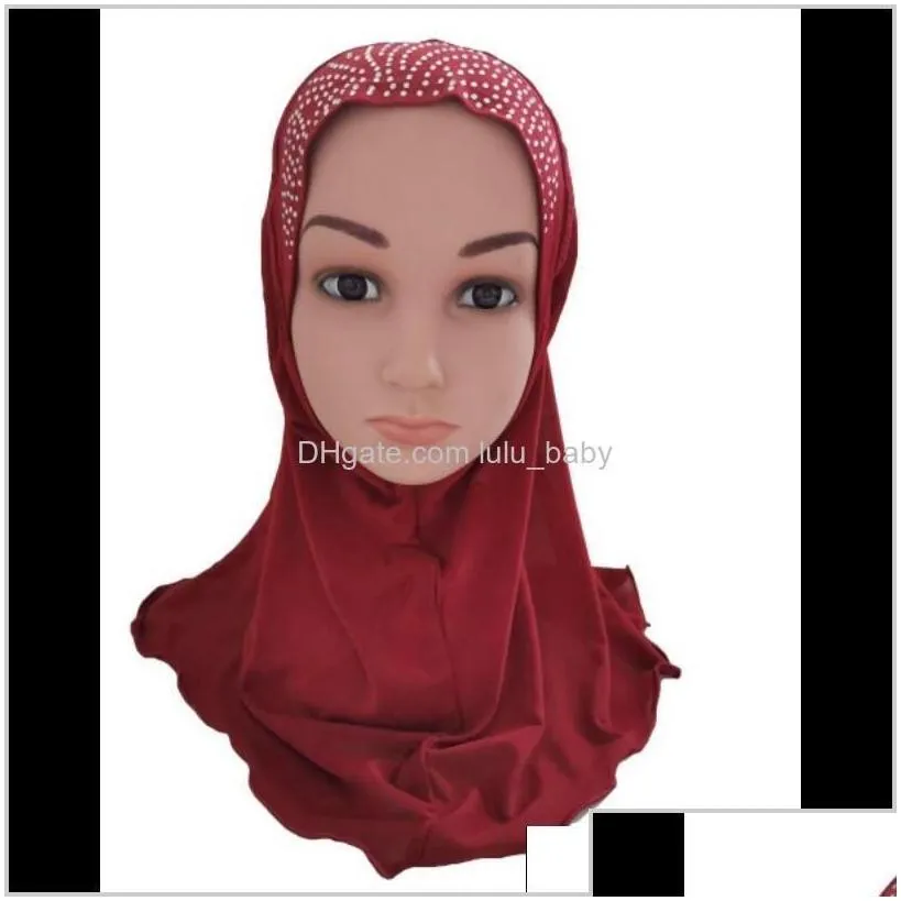 Girls Kids Muslim Hijab Islamic Arab Scarf Shawls Headscarf Amira Cap Arab Hat Rhinestone Headwear Niquabs Neck Cover