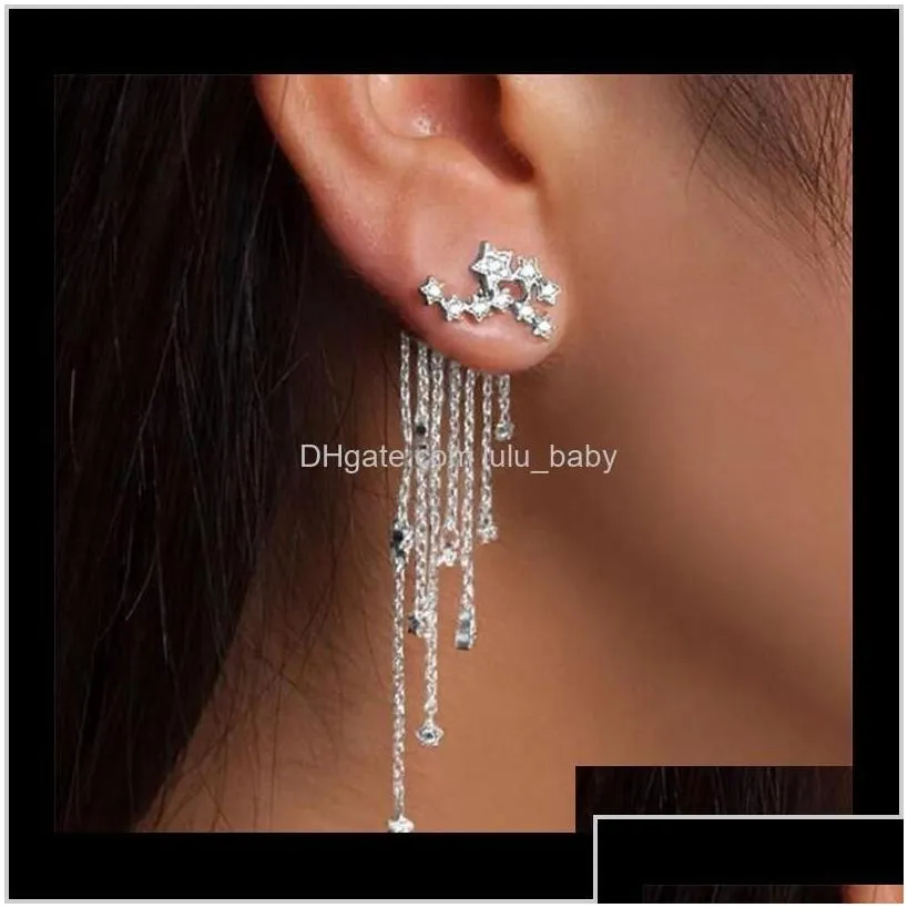 Dangle Chandelier Drop Delivery 2021 Women Fashion Tassel Star Pendant Earring Gold & Sier Color Stylish Crystal Long Earrings Fine Jewelry