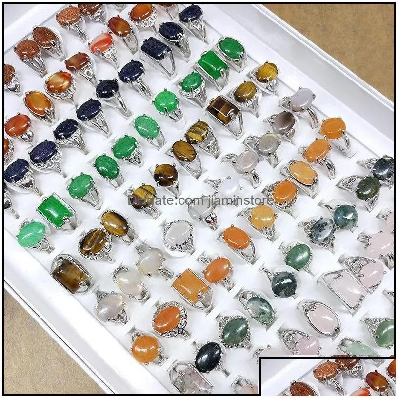 Solitaire Ring Mix Size Natural Stone Rings For Women 10 Colors Different Shapes Tiger Eye Girls Fashion Jewelry Gift Drop Delivery