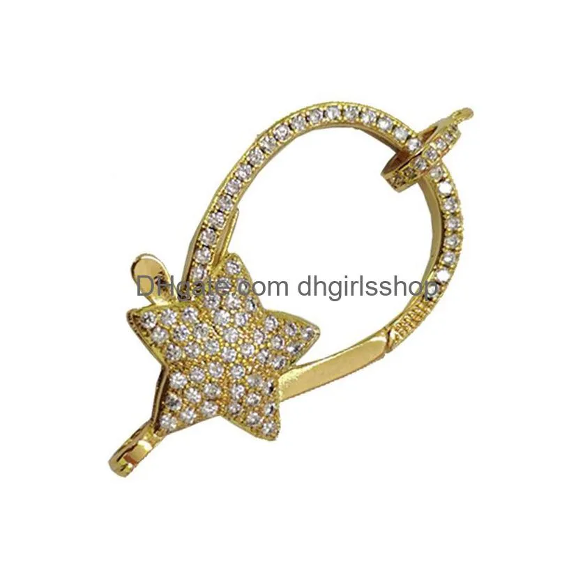 riversr cz micro pave star lobster clasp white pink yellow gun black copper zircon necklace bracelet connector fasteners diy handmade