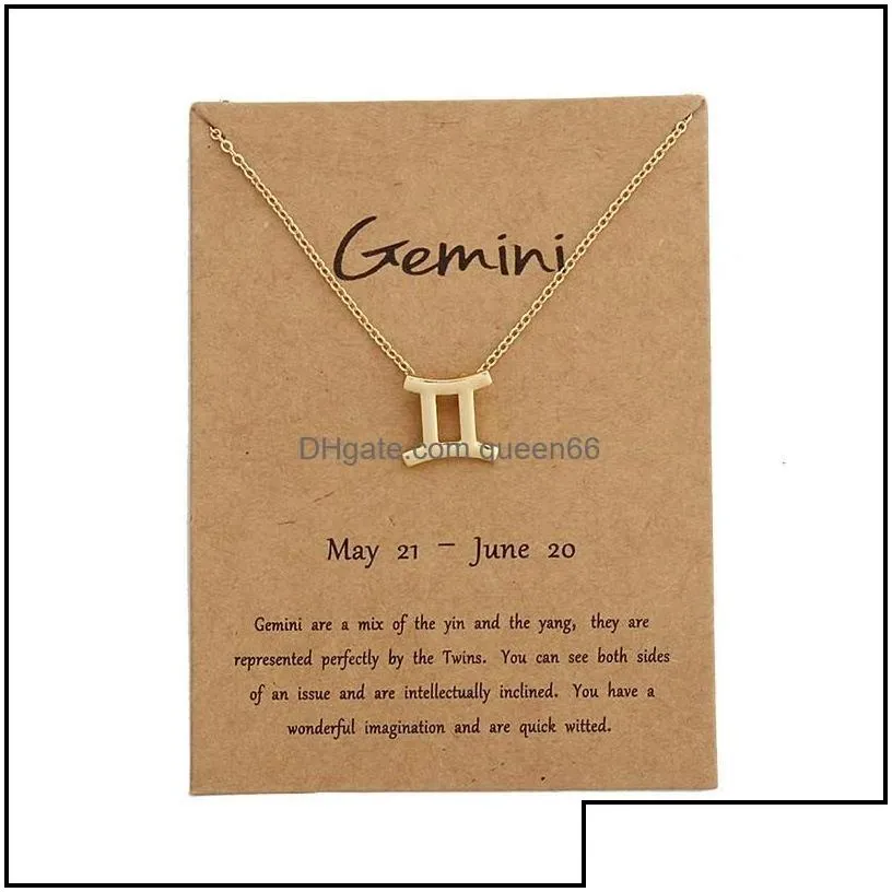 Pendant Necklaces 12 Zodiac With Gift Card Constellation Sign Gold Chains Necklace For Men Women Fashion Jewelry In Bk Drop Delivery