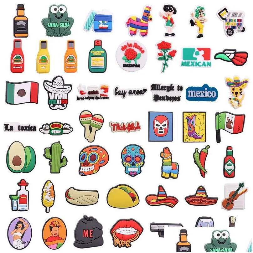 50 100pcs Mexican Icon Taco Food PVC Shoes Charms Croc Jibz Accessories Buckle Button Clog DIY Wristbands Kids Gift 220706