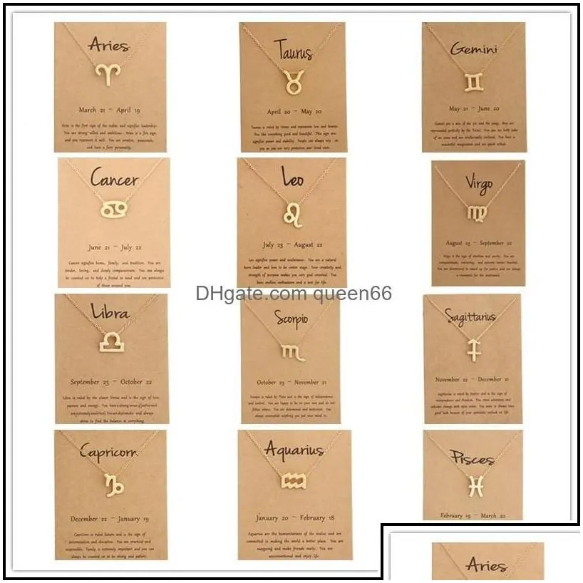 Pendant Necklaces 12 Zodiac With Gift Card Constellation Sign Gold Chains Necklace For Men Women Fashion Jewelry In Bk Drop Delivery