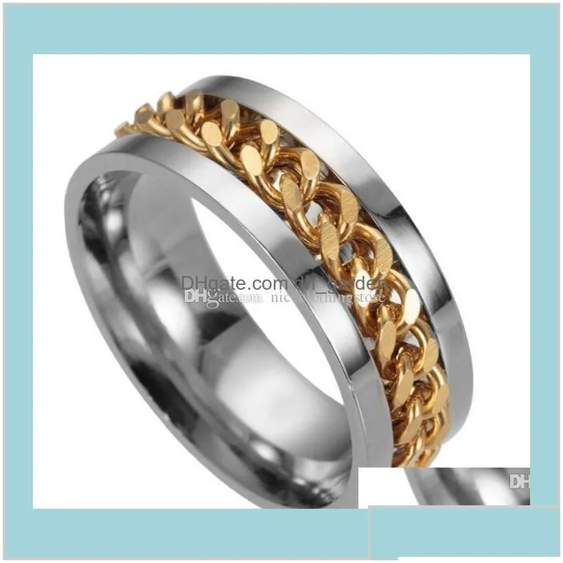 Band Rings 4 Colors Stainless Steel Movable Spin Chain Titanium Nail Ring Finger For Women Men Jewelry Gift Gzsvr Ykat7