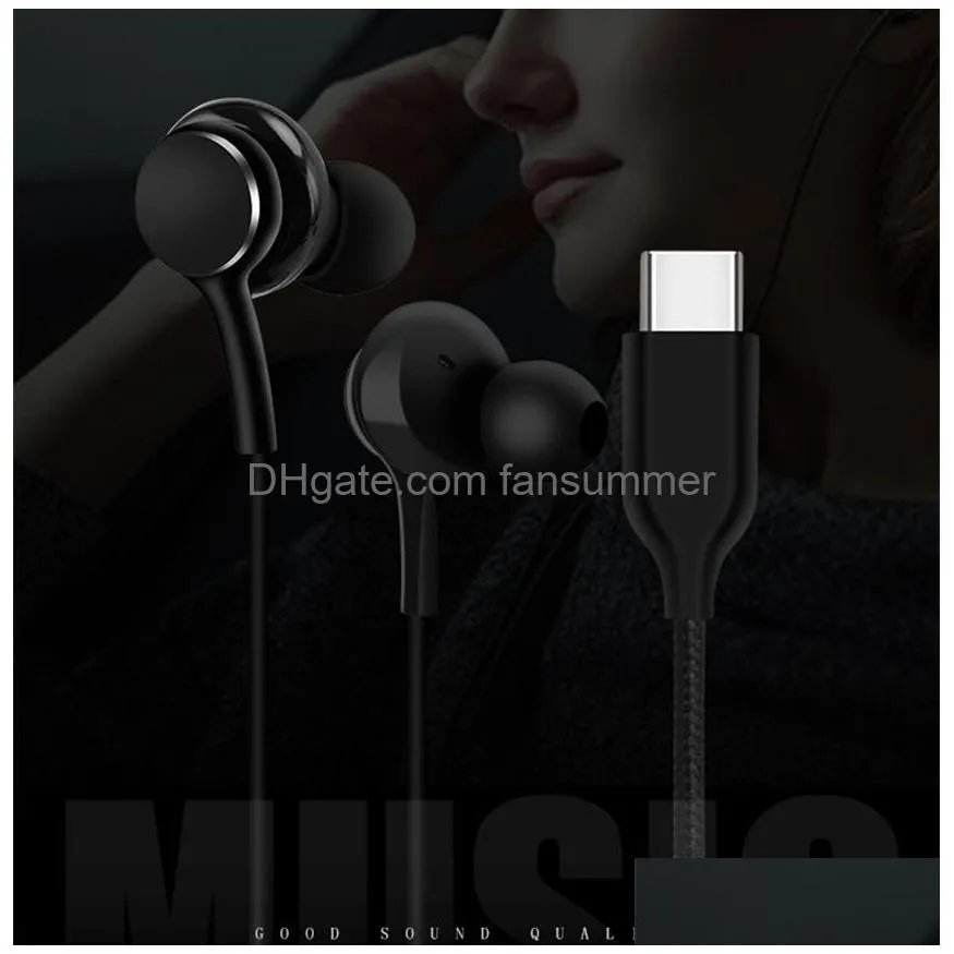 usb-c jack headphones cell phone earphones wired headset for samsung note 10 plus s20 ultra galaxy a8s a9s type c plug earphone