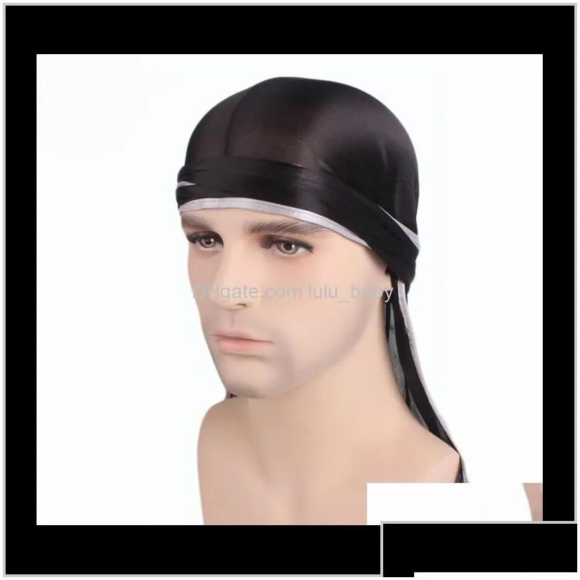 Beanie Skull Hats Caps Hats Scarves Gloves Drop Delivery 2021 Fashion Mens Satin Durags Bandanna Turban Wigs Men Silky Durag Headwear