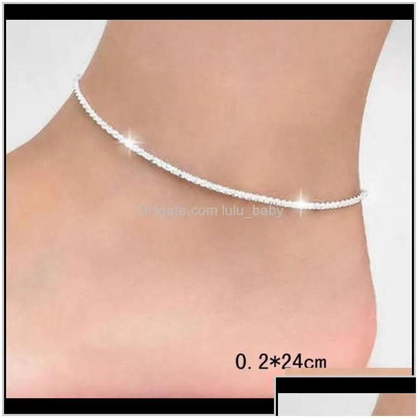 Trendy Shiny Highquality Stainless Steel 925 Silver Plated Korean Fashion Charm For Women Lady Jewelry Fwkoy Anklets Wtrum