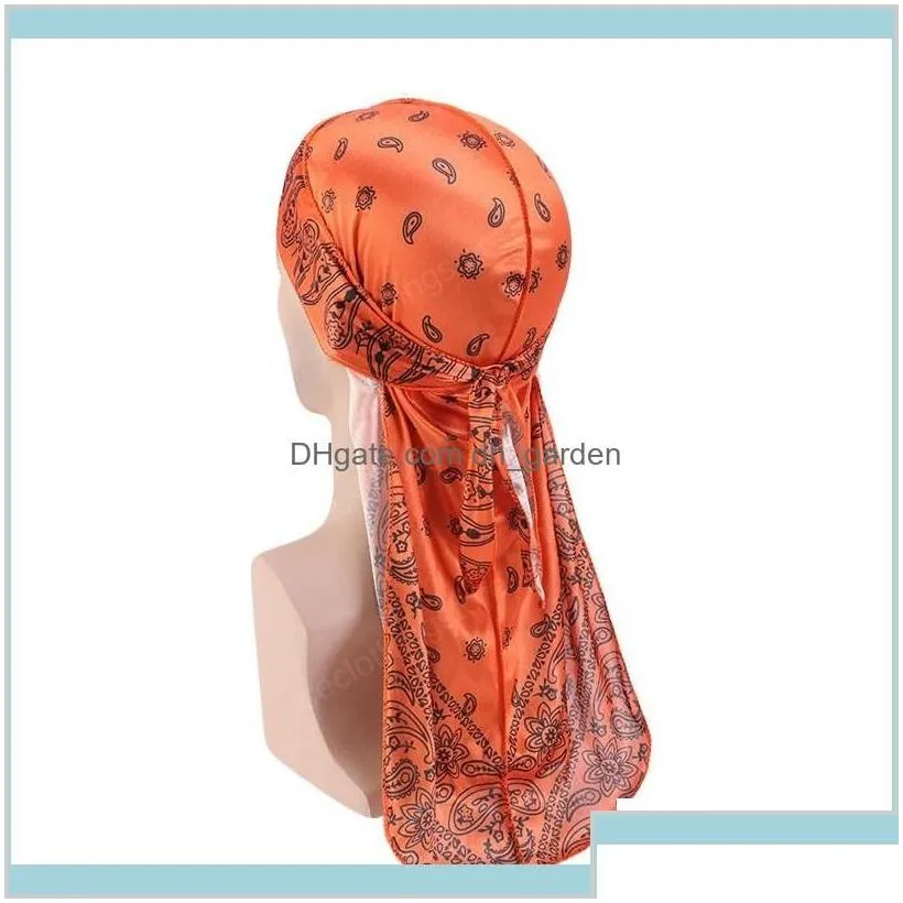 Premium Men Durag Paisley Design Printing Durags Long Straps Head Scarf Waves Do Doo Du Rag Turban 84Rng Beanieskull Caps