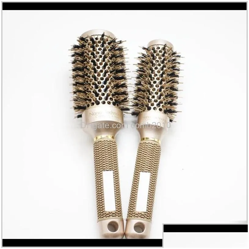 Nano Ionic Boar Bristle Hair Brush Salon Comb Barrel Blow Dry Hair Round Brush In 4 Sizes Professional Salon Styling Tools B-087 Tx30A