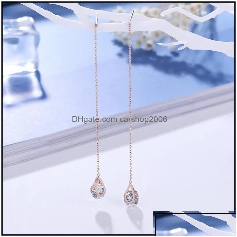 Dangle Chandelier Round Cubic Zircon Cz Diamond Rhinestone Long Chain Drop Earrings For Women Line Threader Water Earring Bridal B