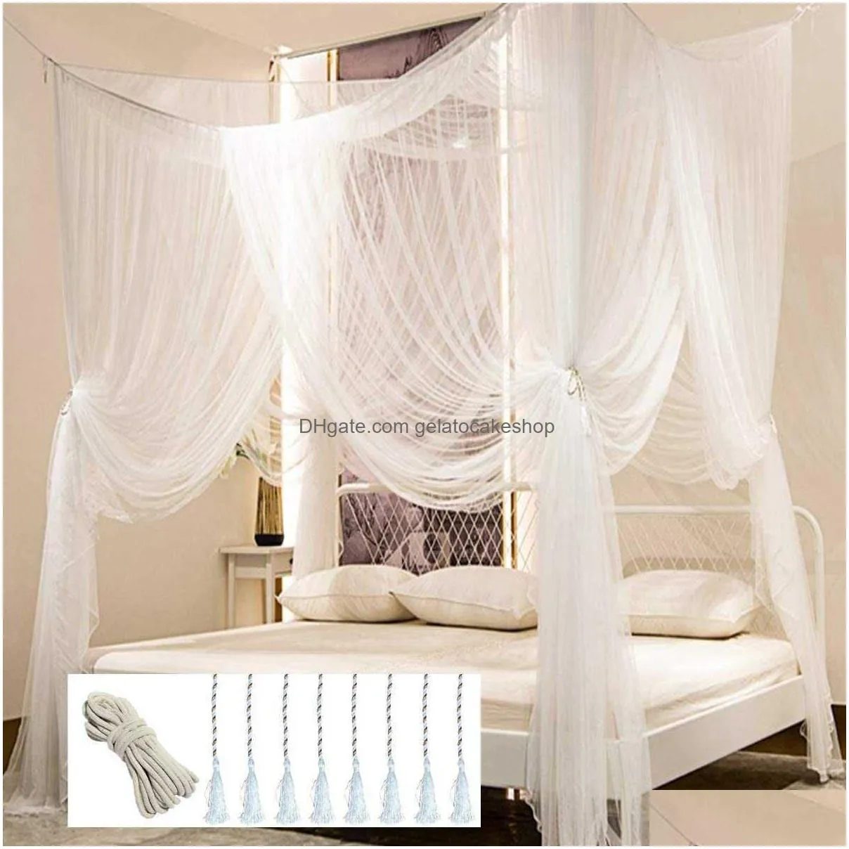  8 corner bed canopy with 100 led star string lights battery operated mosquito net for bed 4 door square canopy bed curtains