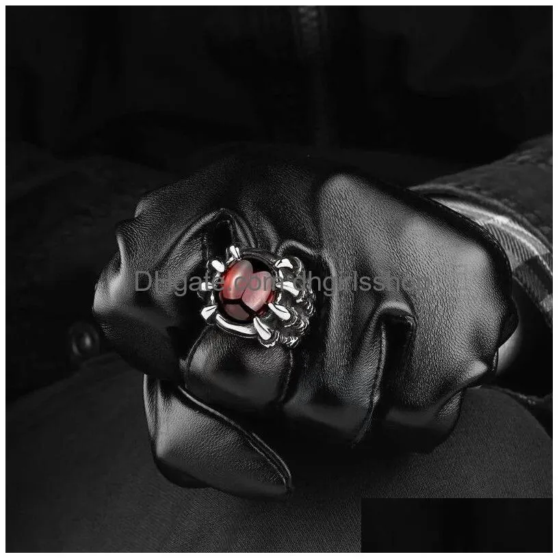 fashion simple big black ruby cast dragon claw rings for men holiday gift retro punk gothic alloy jewelry accessories wholesale