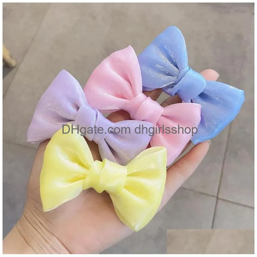 korean sweet barrettes solid color bows hair clip for kids girls boutique handmade hairpins barrette headwear hairs accessories