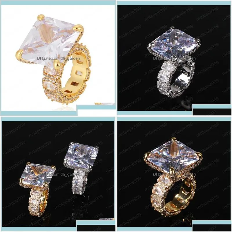 Europe And America Yellow Gold Plated Bling Ice Out Big Diamond Cz Stone For Nice Jewelry Z209S Band Rings Dr1Gp
