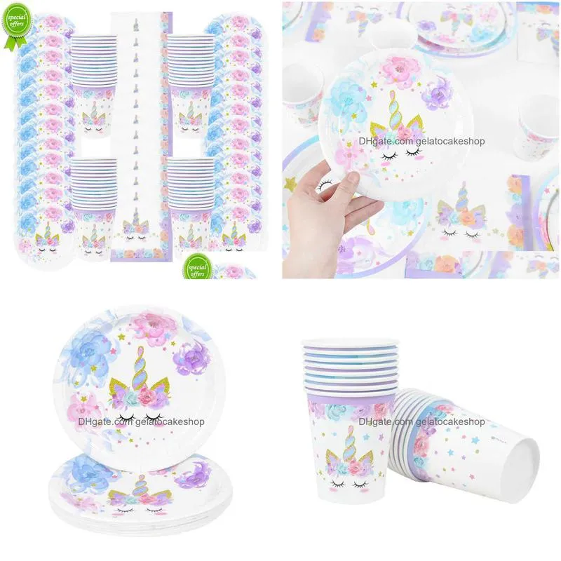  48pcs/set unicorn disposable tableware paper plate napkin cup unicorn girl birthday party decorations kids gifts baby shower
