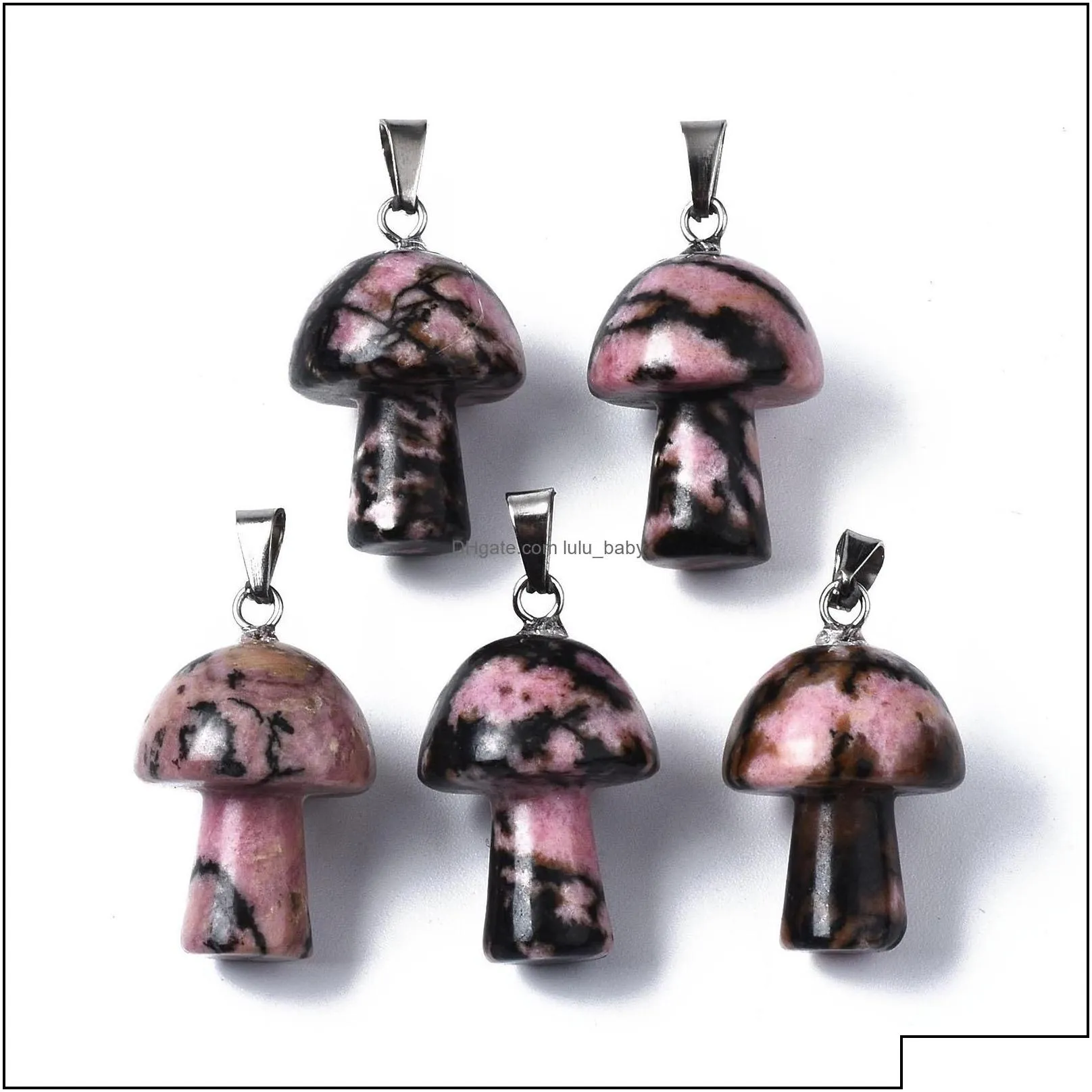 Pendant Necklaces Natural Stone Carving Mushroom Shape Reiki Healing Crystal Tiger Eye Rose Quartz Amethyst Agate Ave Baby Dhfet