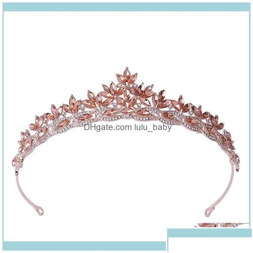 Headbands Jewelrysimple Leaves Rose Gold Red Blue Crystal Tiaras Wedding Bride Crowns De Noiva Headband Festival Hair Jewelry Drop