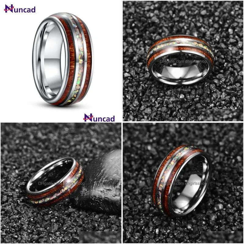 wedding rings 8mm inlaid wood grain opal steel dome tungsten carbide ring men`s fashion jewelry gift quality