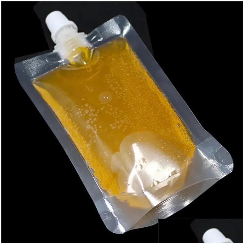 wholesale adult beverage pouches freezable clear bag flask stand up plastic drink packaging bags 100ml 200ml 300ml