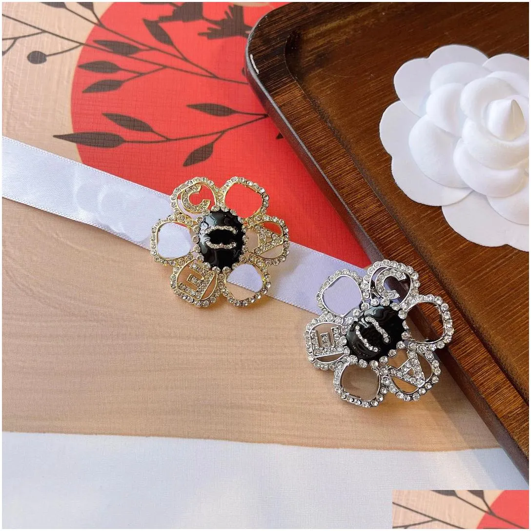 women flower stamp brooch couple gift jewelry pin gemstone brooches desinger vintage 18k gold plated broochs lovers wedding party dress accessories gift with