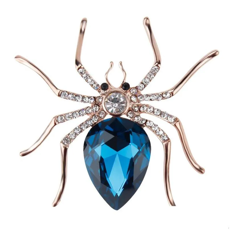 Jewelry Brand High Quality Glass Crystal Spider Brooch Pins in Red Purple Blue Colors