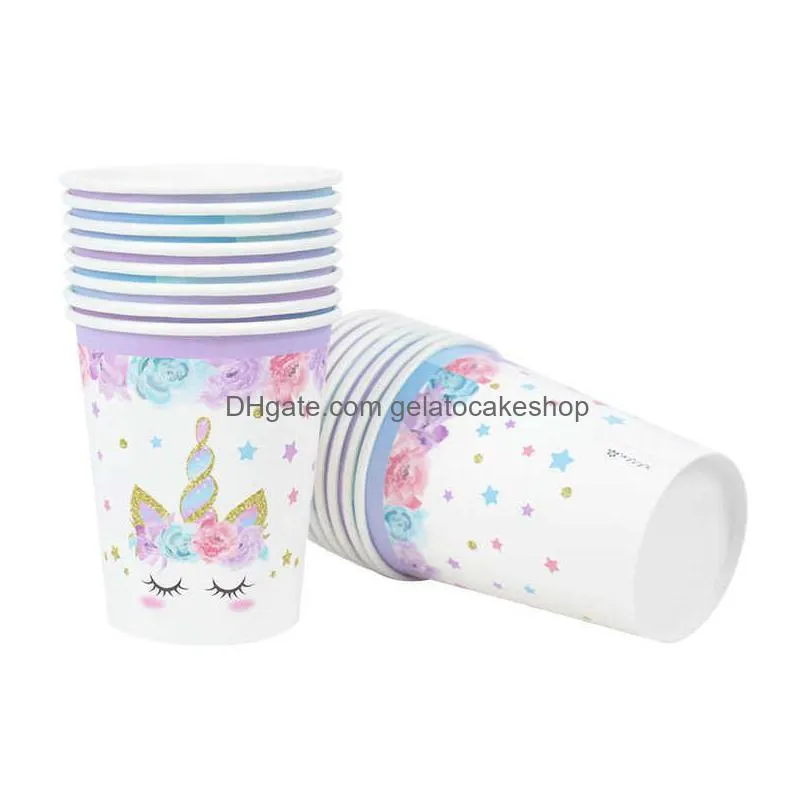  48pcs/set unicorn disposable tableware paper plate napkin cup unicorn girl birthday party decorations kids gifts baby shower