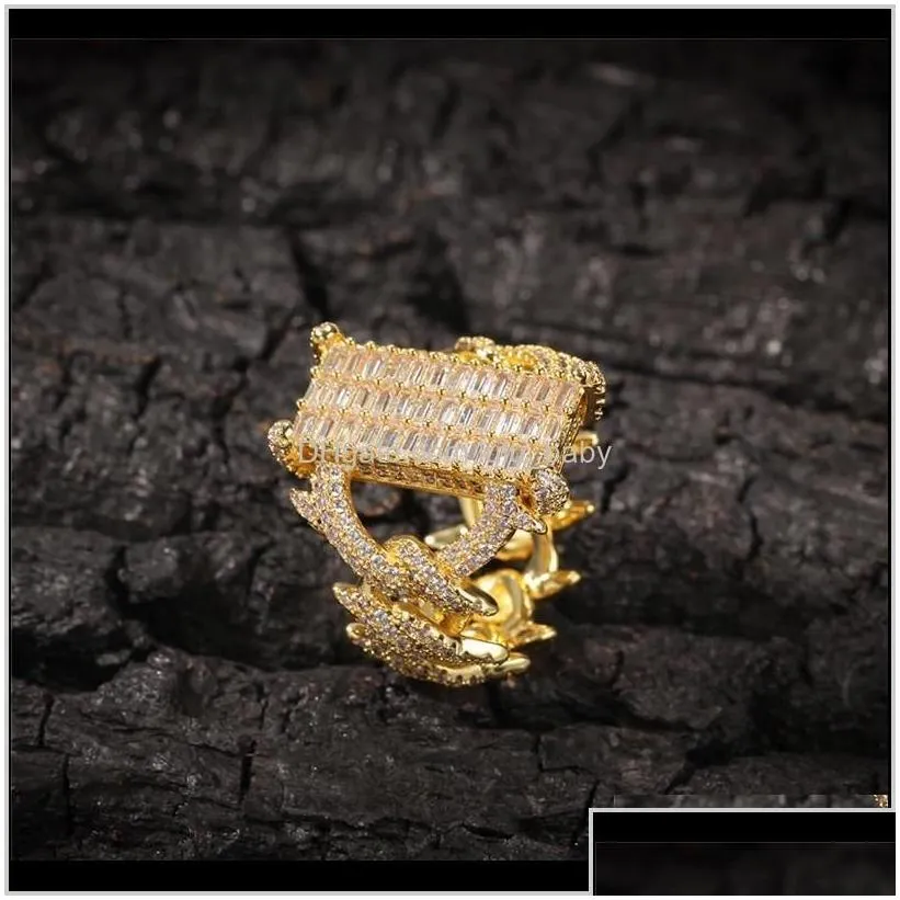 18K Gold Plated With Cz Stone Iced Out Cool Hiphop Ring Brand Design Luxury Hip Hop Jewelry Full Dimaond T82Gy Aj4Gz