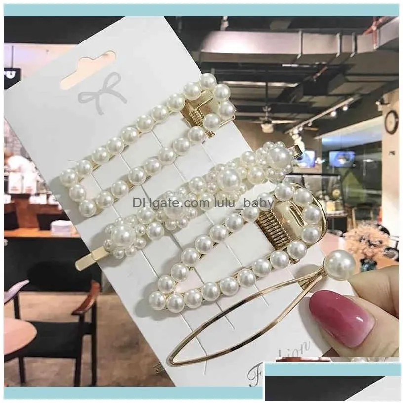 & Jewelry1 Set Acrylic Clips For Women Fashion Geometric Pearl Barrettes Pins Headwear Hair Aessories Girl Jewelry Drop Delivery 2021