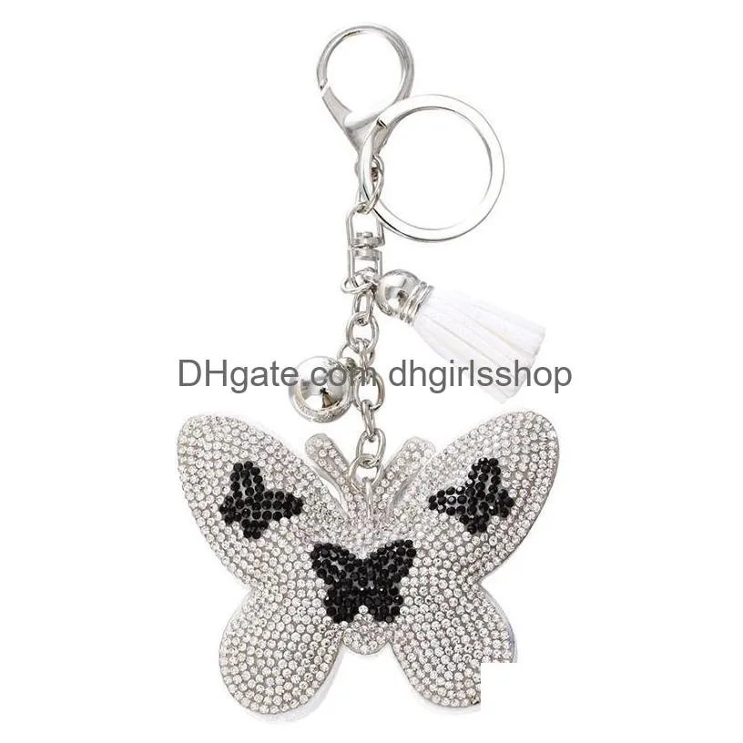 rhinestone butterfly velvet charm pendant fringe key rings car tassel bag keychains romantic dazzling 80x65mm