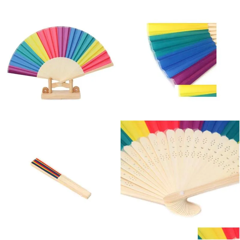 new arrival chinese style colorful rainbow folding hand fan party favors wedding souvenirs giveaway for guest 70pcs