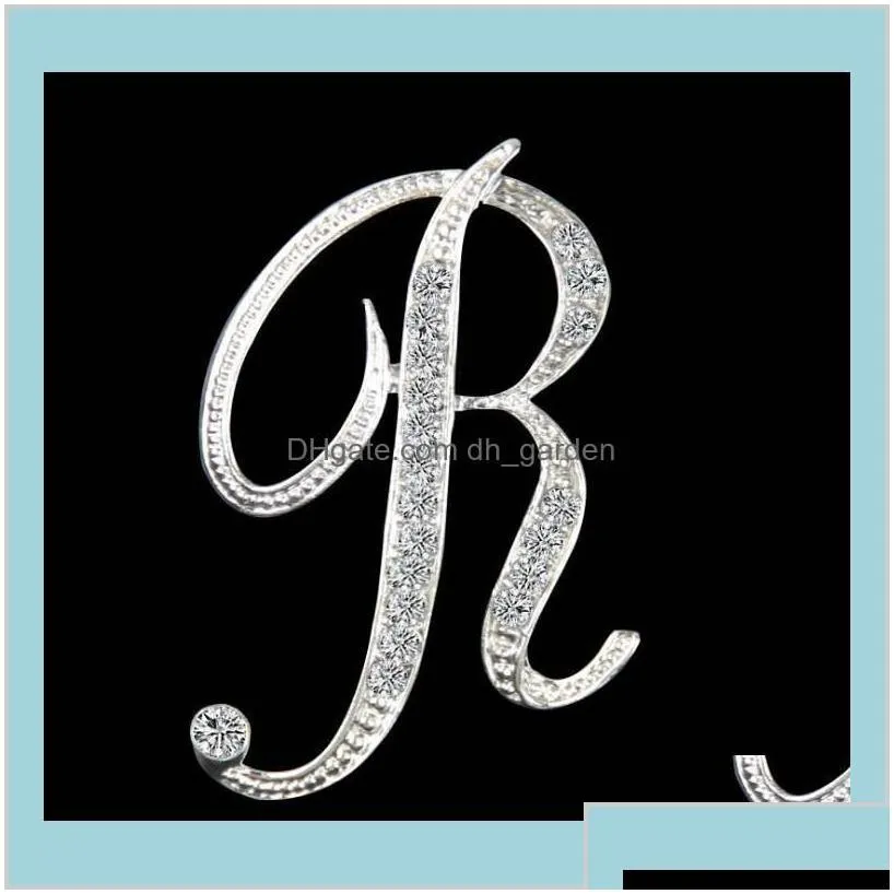 Fashion 26 English Letter Pins Sparkling Crystal Silver Plated Alphabet Uv3Ex Brooches X7Ge1