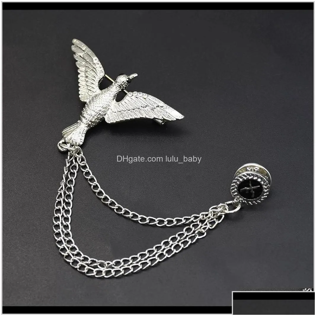 Gold Silver Alloy Bird Coat Pins Collar Chain Women Men Suit Dress Accessories Party Jewelry Wcrnu Gofug