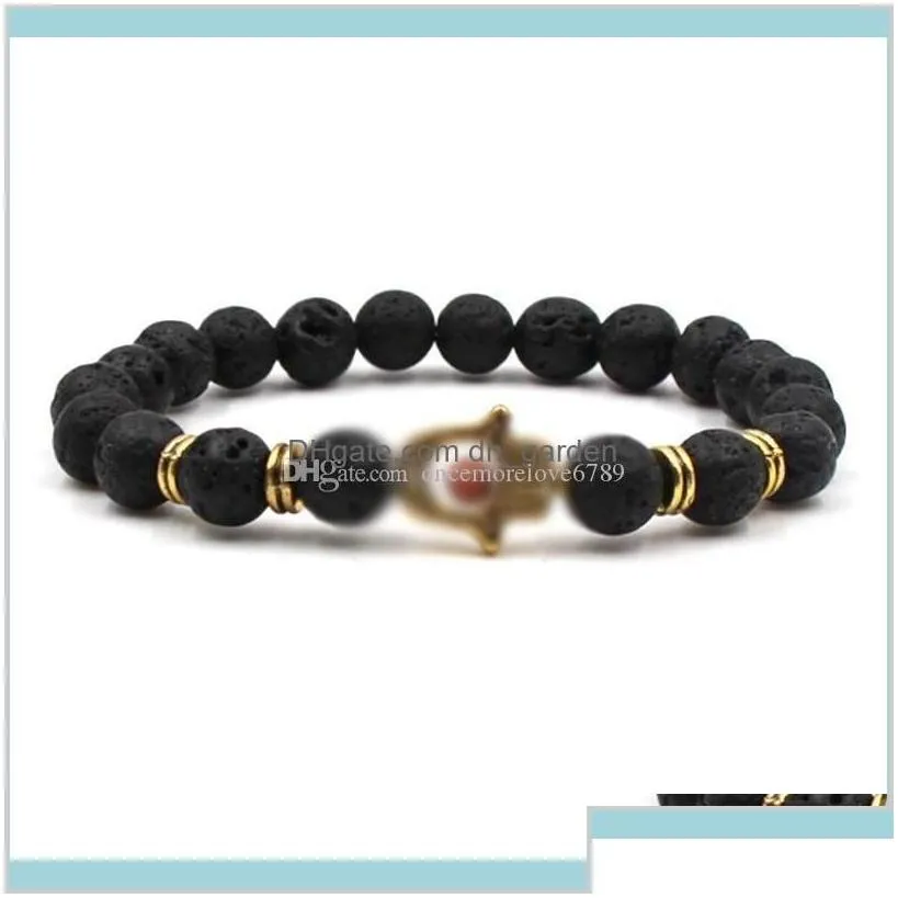 Natural Black Lava Rock Stone Fashion Women Men Owl Hand Aromatherapy  Oil Diffuser Yq69T Charm Bracelets 98Fic